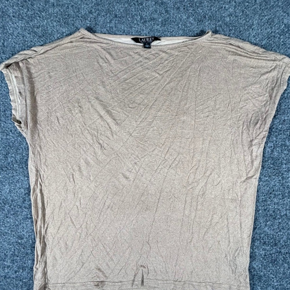 Lauren Ralph Lauren Top Womens Size L Tan Metallic Knit Boat Cap Sleeve Good